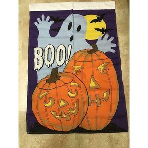 Large Decorative Halloween Pumpkin Flag Boo Ghost  Home Decor 41"  X 38" ‎  Cute